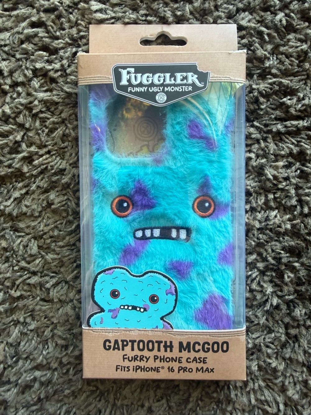 Gaptooth McGoo Furry Phone Case for iPhone 16 Pro Max - Aqua with Purple Spots